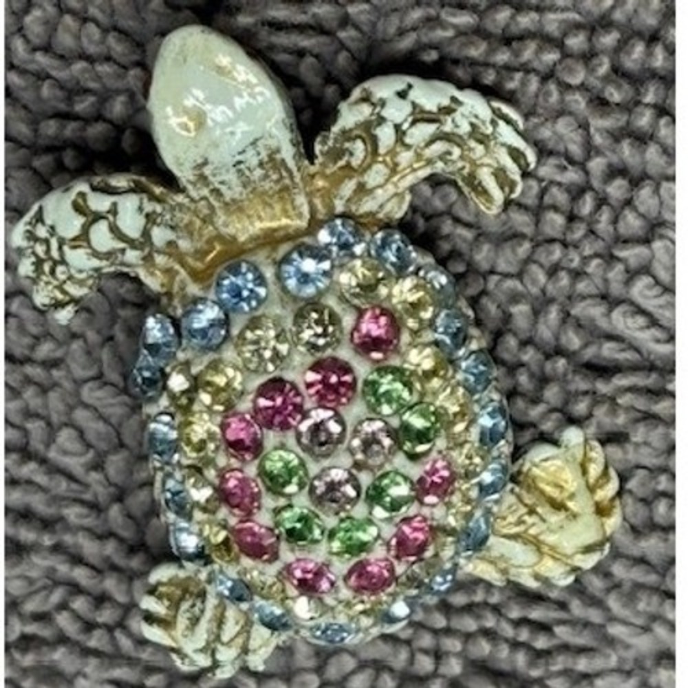 Vtg Turtle Brooch Multi-Color Rhinestone Enamel Animal Pin - Picture 2 of 7